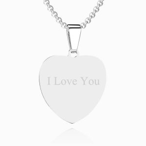 Stainless Steel Photo Heart Tag Necklace Engraved Pendant