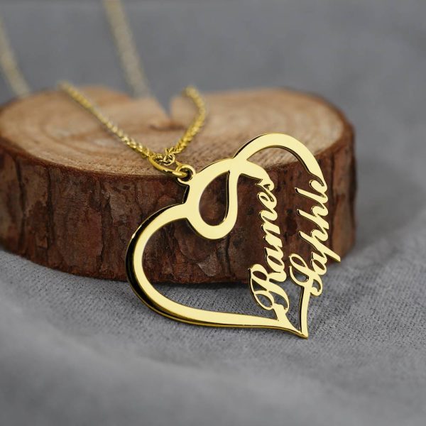 Overlapping Heart Two Name Necklace Nameplates Necklace For Her