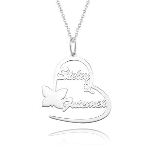 Custom Name Necklace Couple'S Necklace HeartShaped With Little Butterfly