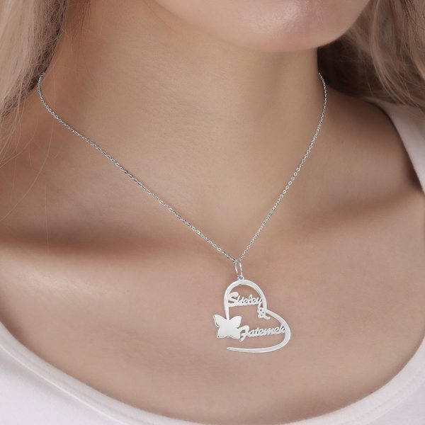 Custom Name Necklace Couple'S Necklace HeartShaped With Little Butterfly