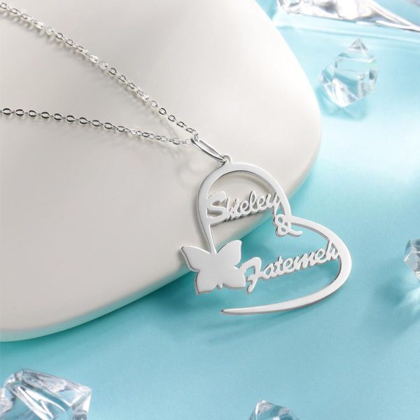 Custom Name Necklace Couple'S Necklace HeartShaped With Little Butterfly