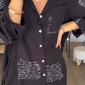 Letter Print Fashion Lapel Shirt 