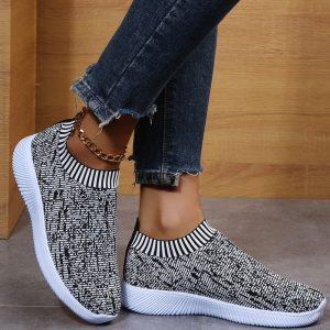 Stripe Knit Sock Shoes Flats Sneakers