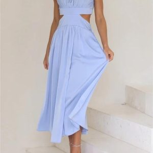 Cutout Waist Pocketed Vacation Midi Dress