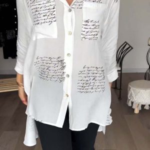 Letter Print Fashion Lapel Shirt 