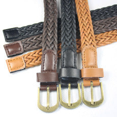 Retro Style Wax Rope Woven Belt Pu Bronze Alloy Pin Buckle