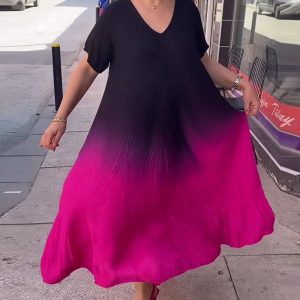 Casual Pleated Ombre Dress