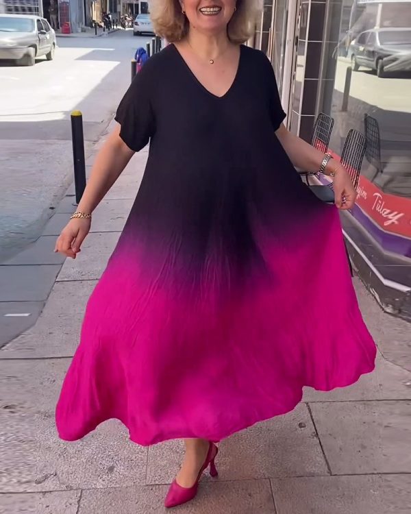 Casual Pleated Ombre Dress