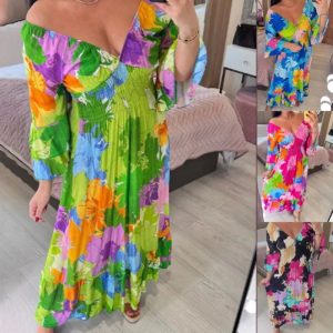 VNeck Floral Seaside Vacation Loose Dress