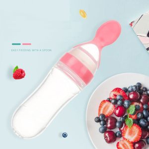 Safe Newborn Baby Feeding Bottle Silicone Squeeze Feeding Spoon Baby Training Feeder