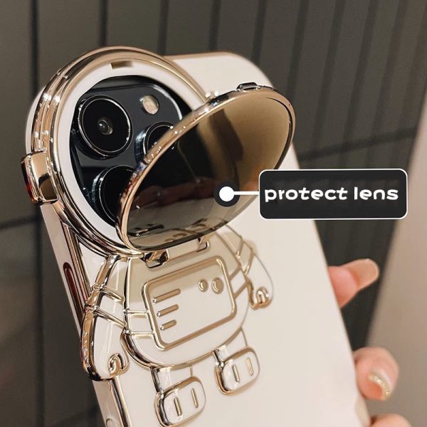 Luxury Plating Cartoon Astronaut Phone Case For 'Iphone 15 14 13 12 Pro Max Flip Camera Lens Holder Mobile Protective Cover