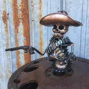 Cast Cowboy Skull Gunslinger Hood Ornament Sculpture