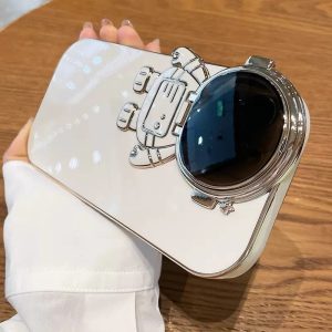 Luxury Plating Cartoon Astronaut Phone Case For 'Iphone 15 14 13 12 Pro Max Flip Camera Lens Holder Mobile Protective Cover