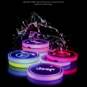 Led Car Logo Cup Lights Up Holder Usb Charging 7 Colors Changing