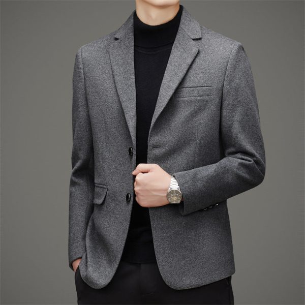 Men'S Business Casual Solid Color Wool Tweed Suit Top