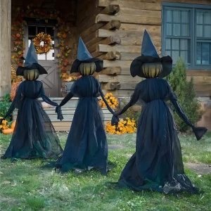 Happy Halloween lighted Halloween Triplets Witch Decoration Set