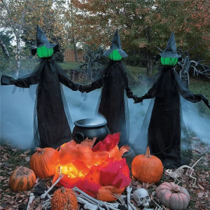 Happy Halloween lighted Halloween Triplets Witch Decoration Set