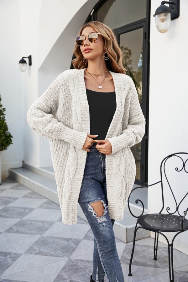 V-Neck Twist Knitted Cardigan Women Loose