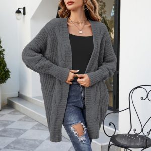 V-Neck Twist Knitted Cardigan Women Loose