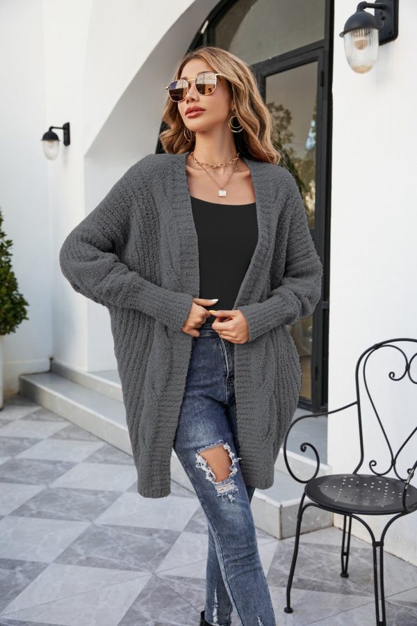 V-Neck Twist Knitted Cardigan Women Loose