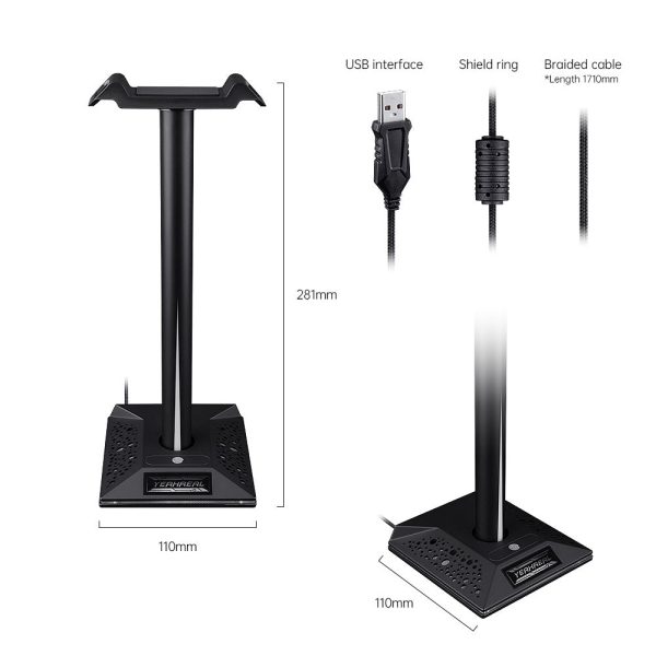 Rgb Headphone Stand Ambient Light Emitting Dual Usb