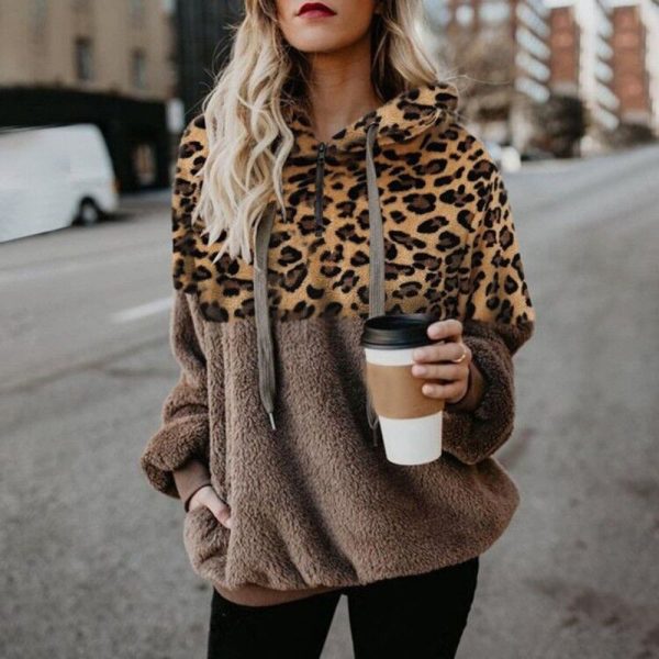 Leopard Print Hooded Sweater Loose Fall Winter Women Hoodies