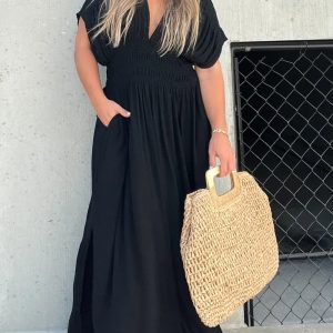 In Slit VNeck Effortless Maxi Long Dress