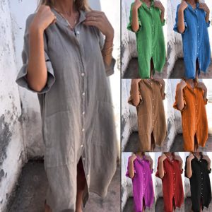 Shirt Style Casual Long Dress