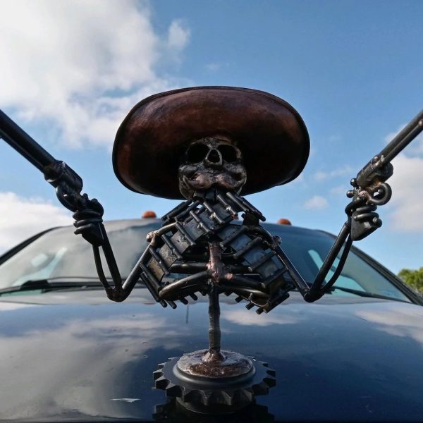 Cast Cowboy Skull Gunslinger Hood Ornament Sculpture