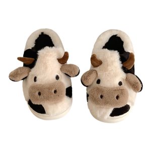 Soft Fluffy Winter Warm Cute Cartoon Milk Cow House Slippers