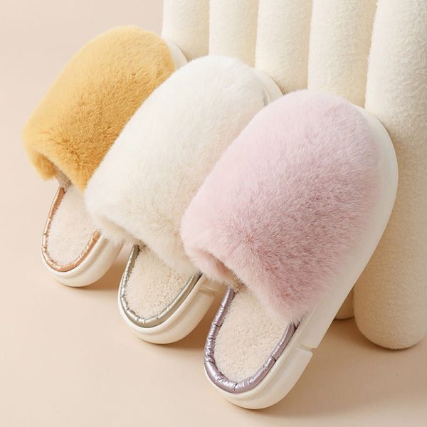 Fuzzy House Slippers Winter Warm Plush Faux Rabbit Fur Bedroom Shoes