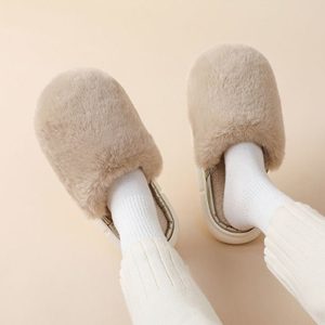 Fuzzy House Slippers Winter Warm Plush Faux Rabbit Fur Bedroom Shoes