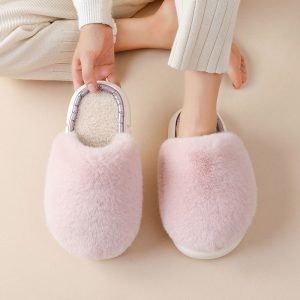 Fuzzy House Slippers Winter Warm Plush Faux Rabbit Fur Bedroom Shoes