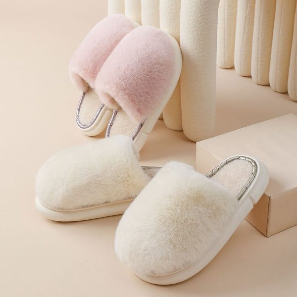 Fuzzy House Slippers Winter Warm Plush Faux Rabbit Fur Bedroom Shoes