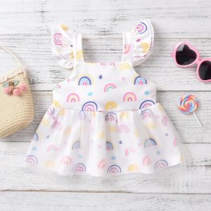 Girls Multicolor Print Sling Dress Two Piece Set