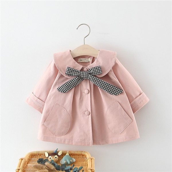 Girls' Solid Color Plaid Bow Jacket