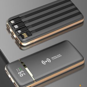 Gold-Plated Self-Contained Four-Wire High-Capacity Wireless Charging Power Bank