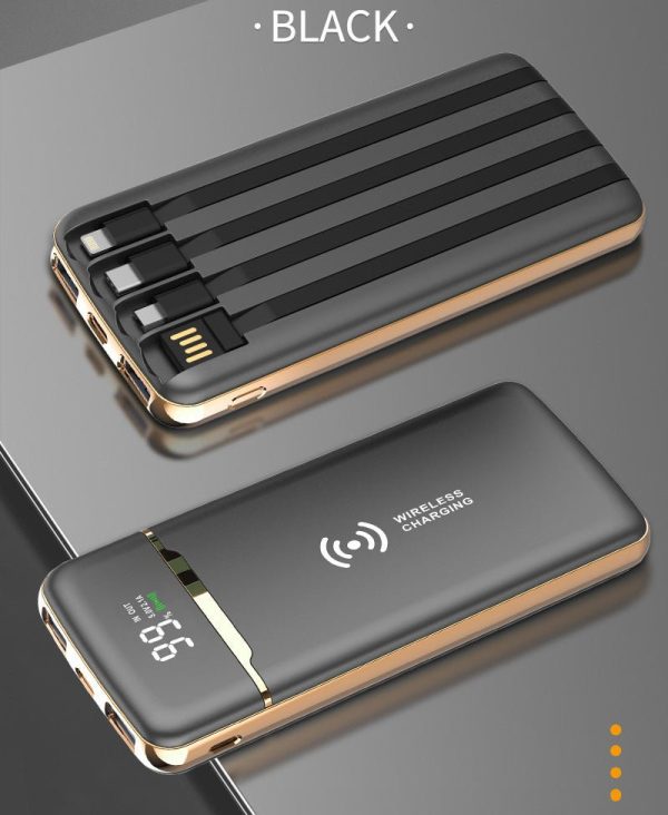 Gold-Plated Self-Contained Four-Wire High-Capacity Wireless Charging Power Bank