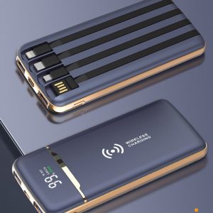 Gold-Plated Self-Contained Four-Wire High-Capacity Wireless Charging Power Bank