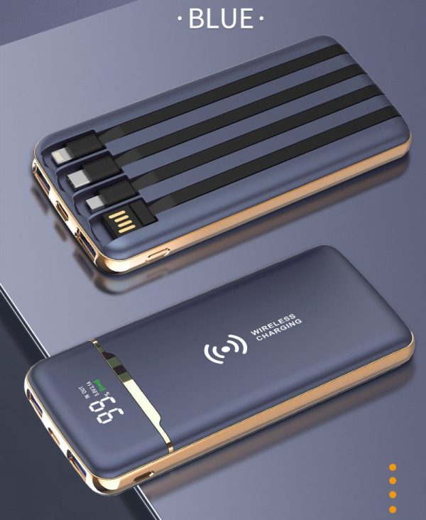 Gold-Plated Self-Contained Four-Wire High-Capacity Wireless Charging Power Bank