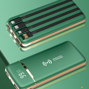 Gold-Plated Self-Contained Four-Wire High-Capacity Wireless Charging Power Bank