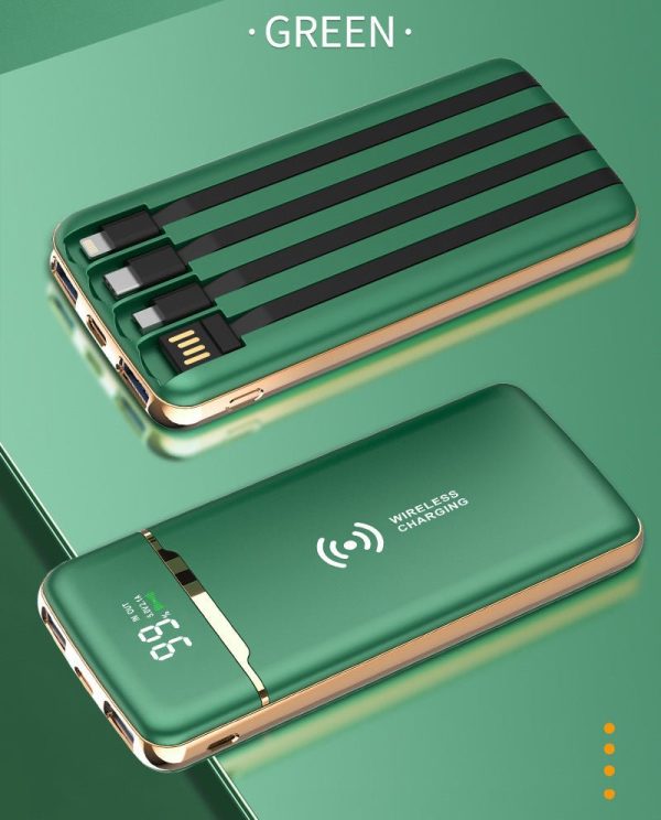 Gold-Plated Self-Contained Four-Wire High-Capacity Wireless Charging Power Bank