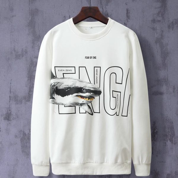 Great White Shark Space Cotton Sweatshirt Printed Loose Fit