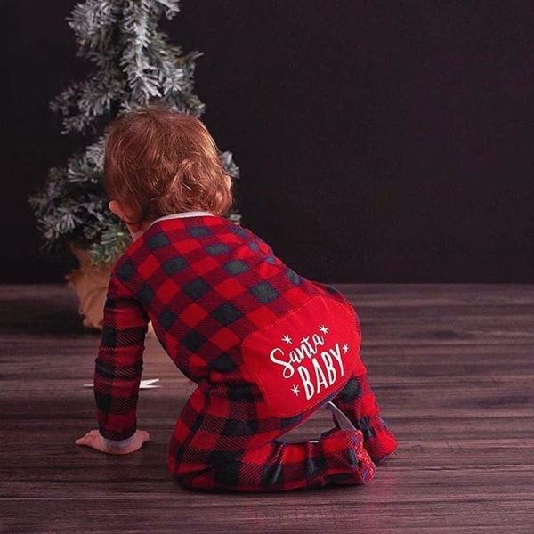 Infant Baby Boys Girls Christmas Santa Xmas Letter Plaid Romper Jumpsuit