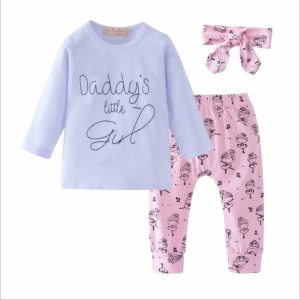 Infant Baby Girls Clothes Daddy'S Little Girl T-Shirt Cartoon Pants Clothing Set