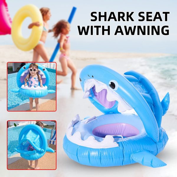 Inflatable Swimming Ring For Kids With Awning Shark Seat Ring Baby Float For Swimming Pool Toys