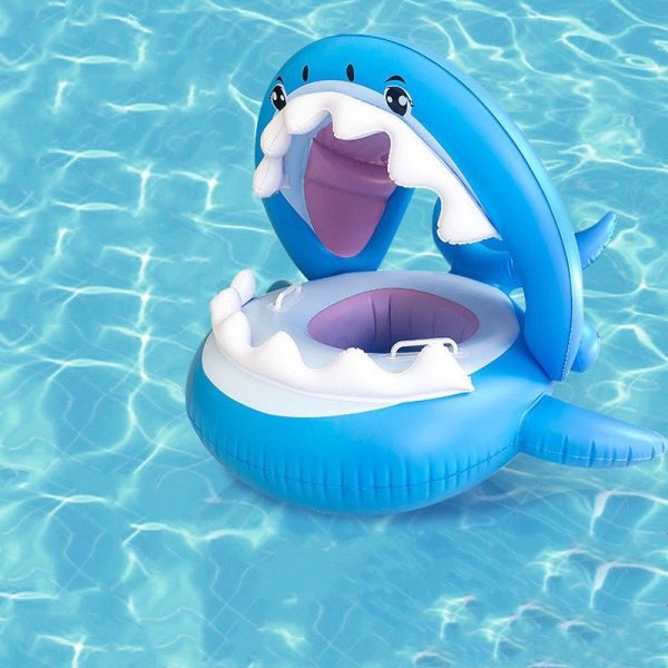 Inflatable Swimming Ring For Kids With Awning Shark Seat Ring Baby Float For Swimming Pool Toys