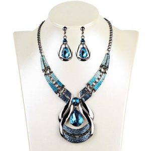 Jewellery Suit, Exotic, Antique, Oil Blue, Blue Jewel Necklace, Water Drop Suit Earring Clavicle Chain