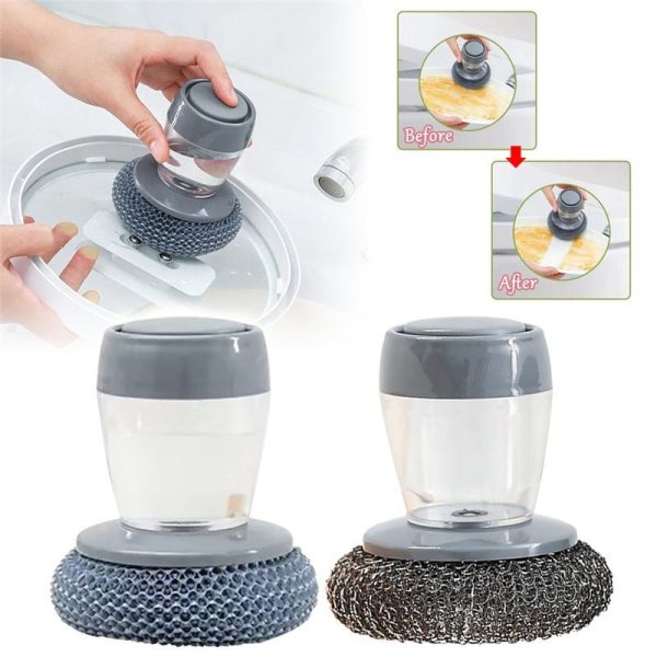 Kitchen Soap Dispensing Palm Brush Cleaner Push-Type Brush Kitchen Detergent Tools