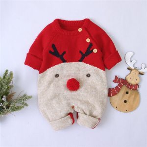 Knitted Cartoon Fawn Christmas Romper